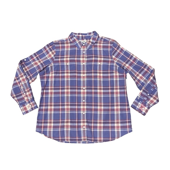 L.L. Bean Purple Plaid Long Sleeve Button Front Shirt Size XL - Picture 1 of 7